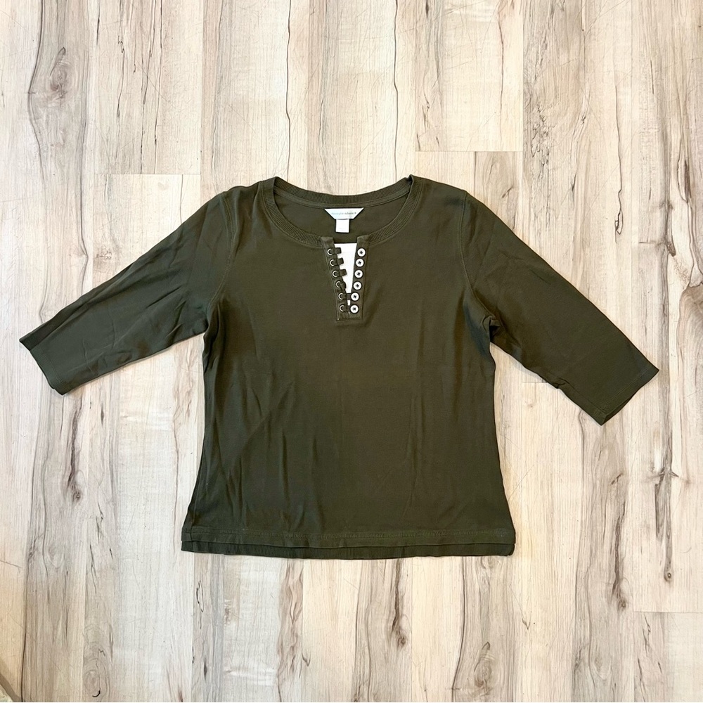 Christopher & Banks Dark Green Button-Accent Blouse - Size Large